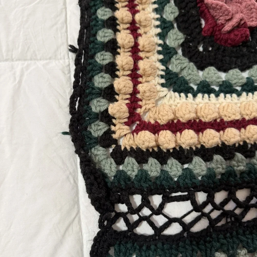 Hand Crocheted Granny Square Afghan Throw Blanket Floral 70